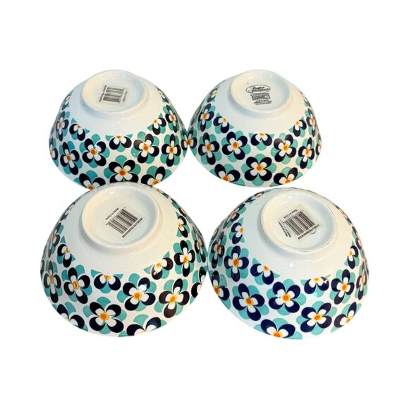 Retro Style Kitchen Bowls Set of 4 Flower Power All Purpose Blue Aqua Soup Salad - Picture 6 of 16